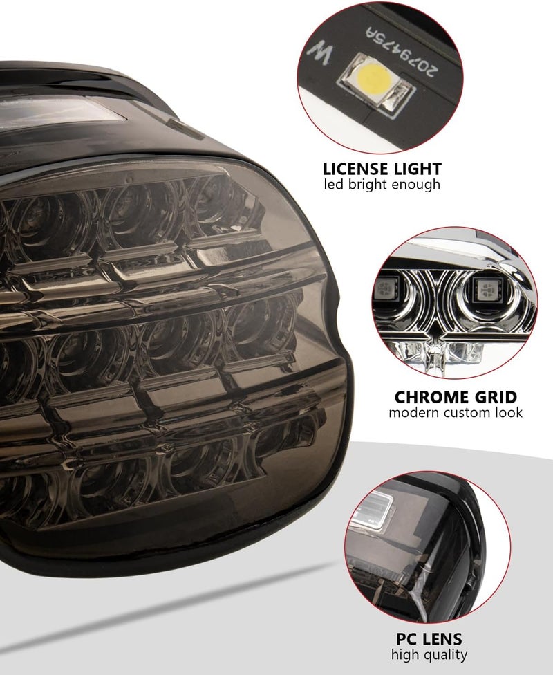 HAZAWA Tail Light Led Integrated Turn Signal Brake Running Light Low Profile Smoked Rear Light Compitable with Harley Sportster 883 1200 Dyna Road King Electra Glide (5Wire Smoke) - Image 4
